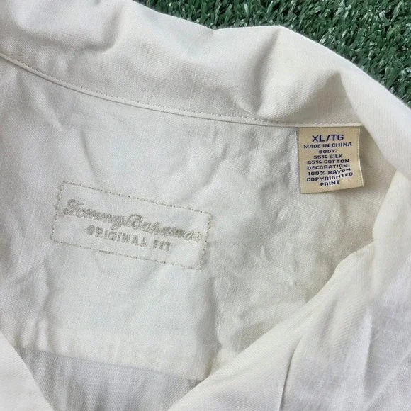 Tommy Bahama Tequila Mocking Parrot Silk Cotton Camp Shirt Mens XL Cream White - Picture 5 of 7